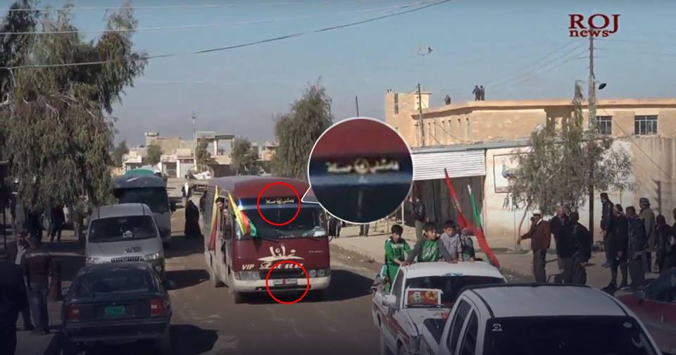 Photos of protesters reveal some of them had guns in their hands with Hasaka plate numbers on their vehicles in Khanasor town, western Sinjar (Shingal) city, southwestern Kurdistan Region, March 14, 2017. (Photo: screenshot from ROJ/ANHA footages)
